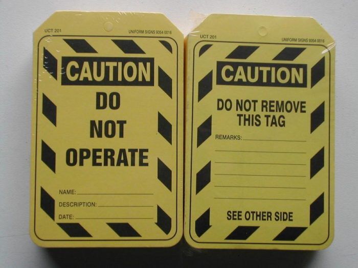 Tag - Caution Do Not Operate (Card) pk100