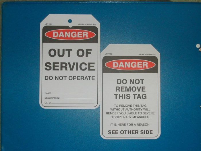 Tag - Danger Out Of Service (Card) pk100