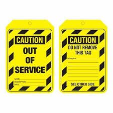 Tag - Caution Out Of Service (Card) pk100