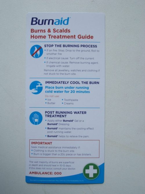 burn injury instruction chart