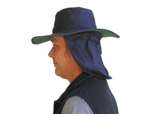 navy broad brim hat and flap